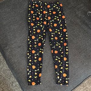 Girls Large 10/12 Halloween Leggings—Black w/pumpkins/eyes/stars/moon/candy corn